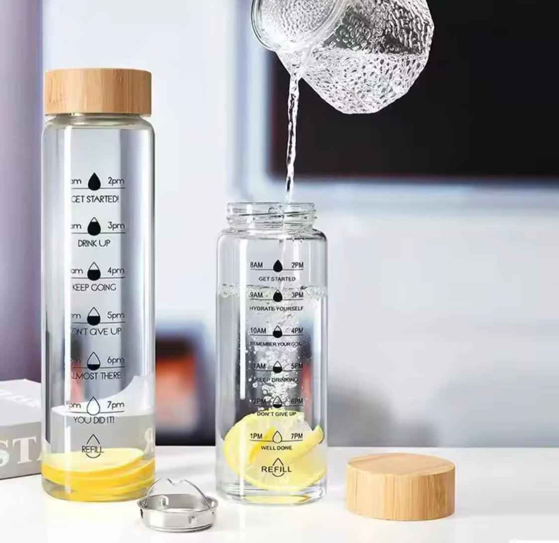 Transparent Glass Water Bottle With Wooden Lid, Airtight Glass Juice Bottle, Portable Water Glass Bottle