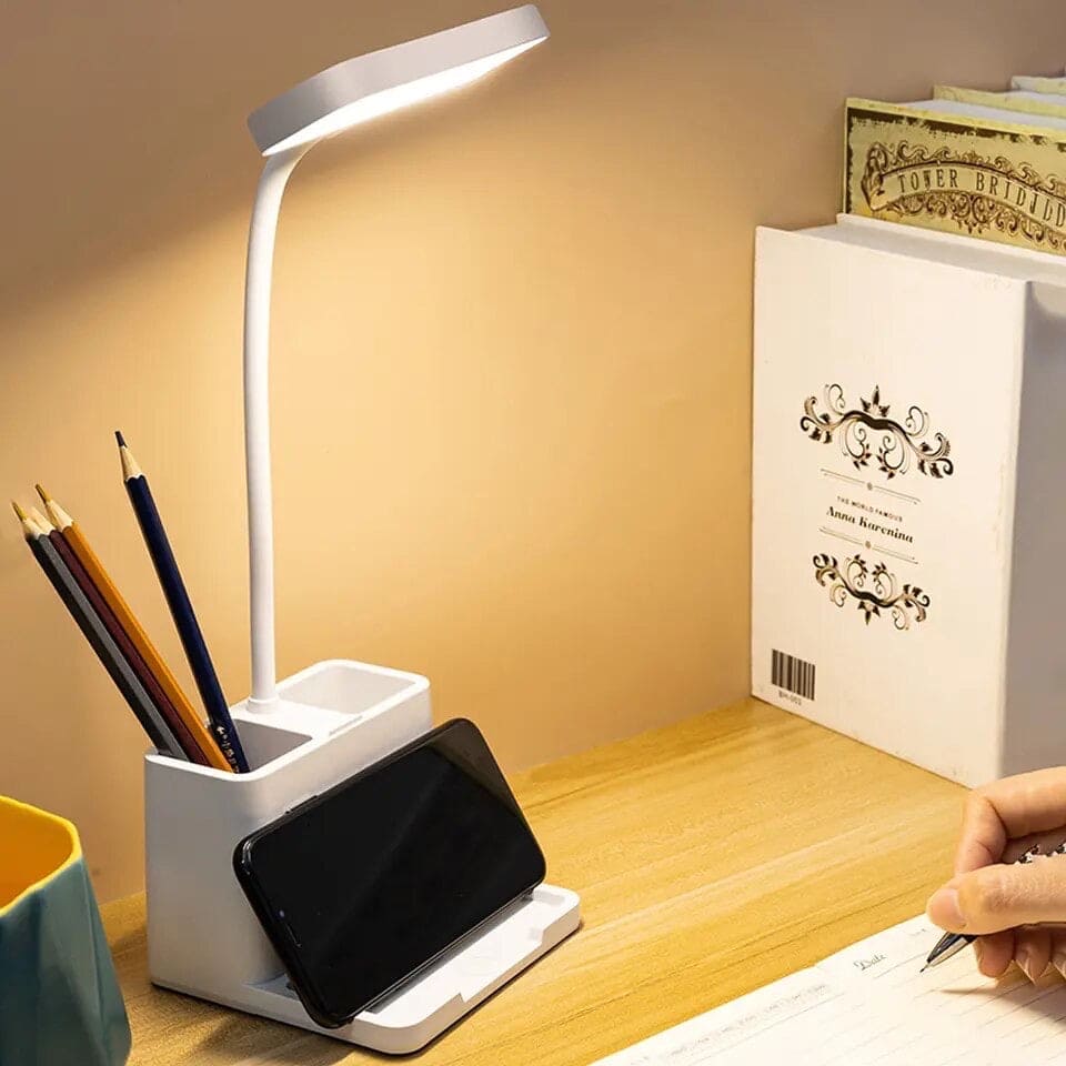 LED Table Lamp With Pen Holder, Long Bright Learning Light, Touch Control Night Light, Rechargeable Study Lamp, 3 Modes Dimming Bedside Light, Adjustable Gooseneck Reading Lamp