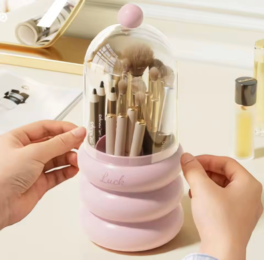 Makeup Brush Holder With Visible Cover, Multifunctional Desktop Stationary Organizer, Large Capacity Cosmetic Container