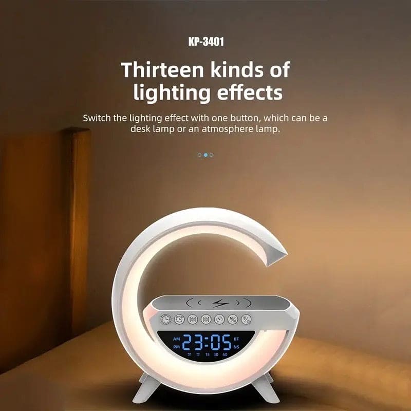 G Lamp Speaker With Digital Clock, RGB Multifunction Wireless Charger Alarm Clock Speaker, Home Decor Smart Lamp, Atmosphere Nightlight Bluetooth Stereo Clock Desktop Speaker, G Type Table Night Light