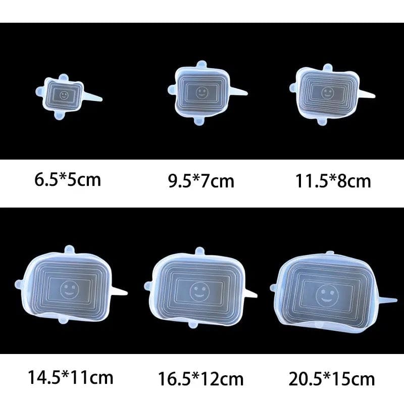 Set Of 6 Rectangular Silicon Stretch Lids, Transparent Silicone Food Sealing Cover, Reusable Durable Food Storage Covers for Bowls, Cups, Cans, Fit