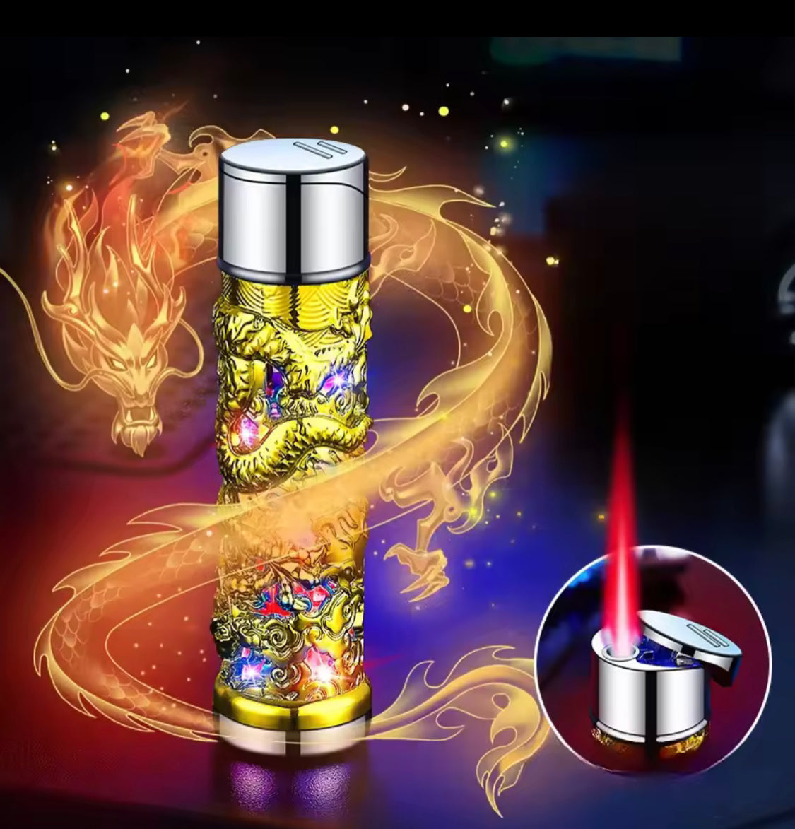 Refillable Dragon Design Torch Lighter, Windproof Butane Red Flame Lighter, Classic Fashionable Lighters