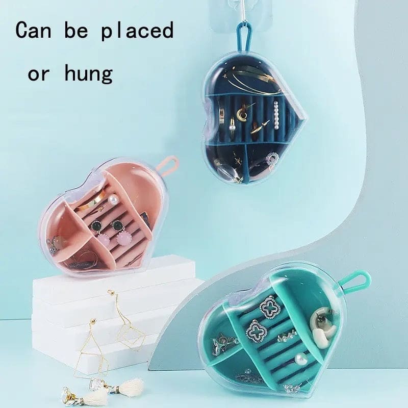 Acrylic Heart Shape Jewelry Organizer, Portable Heart Jewellery Holder, Mini Round Shape Jewellery Organizer, Necklace Earrings Rings Holder, Transparent Round Travel Jewellery Box, Multi Grid Storage Case for Earrings Rings