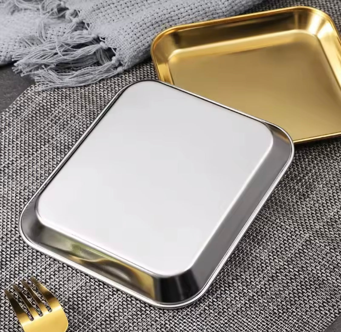 Luxury Square Stainless Steel Serving Tray, Snack Dish Serving Plate, Multipurpose Food Plate
