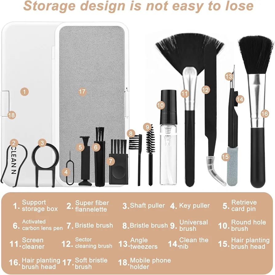 19 In 1 Computer Keyboard Cleaner Kit, Multiple Types Cleaning Tool Set, Cleaning Brush Keycap Puller Phone Holder