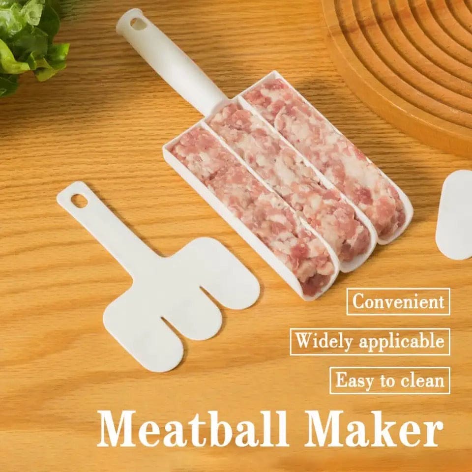 Triple Meat Ball Maker, Meat Tool With Spoon, Fried Fish Beef Meat Making Balls Mold, Kitchen Meatballs Scoop, Home Cooking Tool, Triple Meat Club Maker with Cutting Spatulas, Non Stick Plastic Apparatus Maker Clip