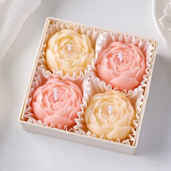 Elegant 4pcs Flower Shaped Aromatherapy Candles, Floral Rose Scented Candle, Handmade Room Decor Candles, Rose Scented Candle