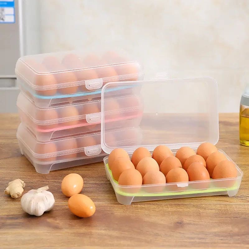 Transparent 15 Frame Egg Box, Refrigerator Egg Preservation Storage Box, Portable Egg Holder Box With Lid, Drawer Egg Carton Box, Anti-collision Plastic Egg Compartment Egg Tray, Baby Bag Egg Holder, Large Capacity Fridge Eggs Storage Box