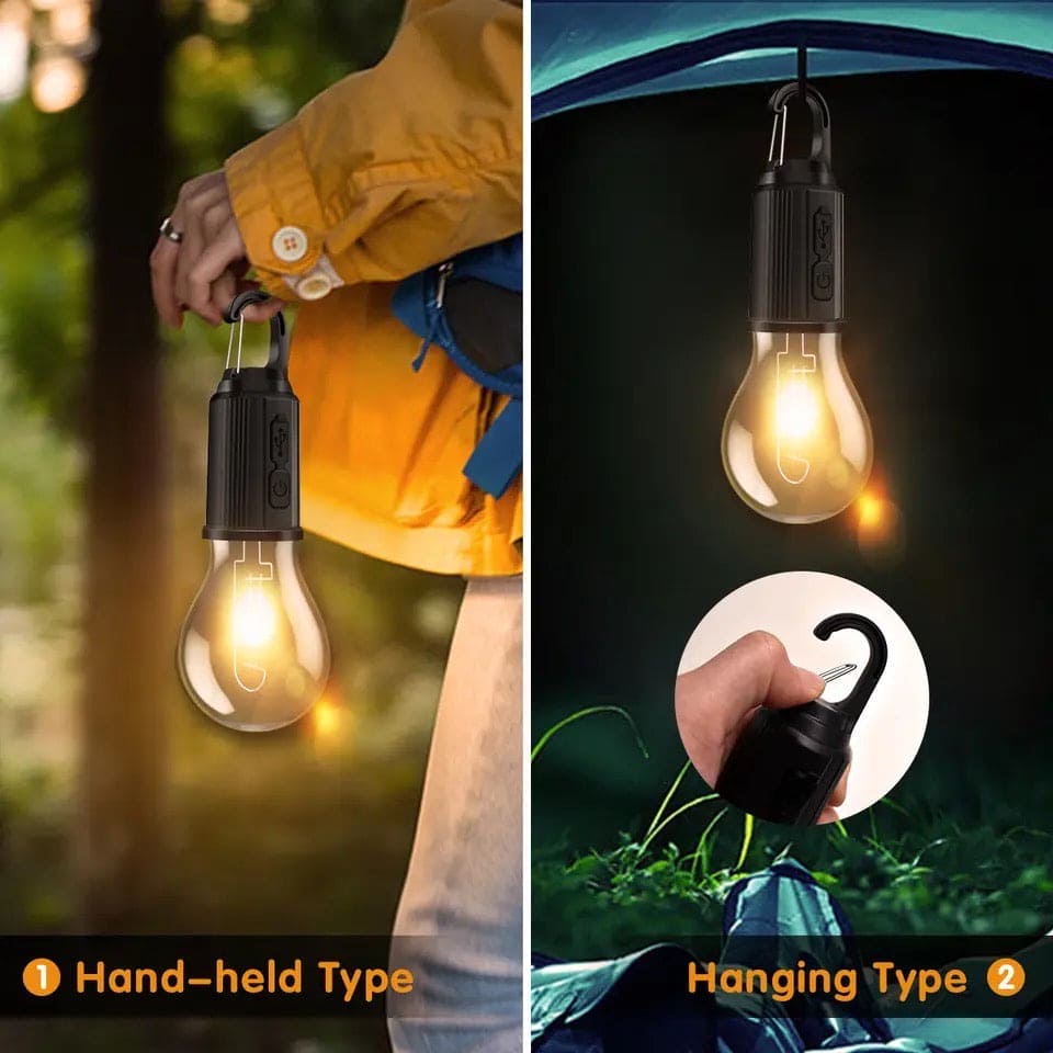 Rechargeable LED Lamp Bulb, Emergency Camping Lights with Clip Hook, Mini Portable Camping Light, Portable Camping Lantern with Hook, Outdoor LED String Bulb, Waterproof Type C Charging Camping Lantern