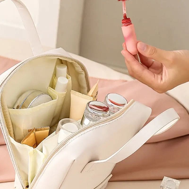 Shell Shape Cosmetic Bag, Large Capacity Handheld Cosmetic Bag, Multiple Compartments PU Travel Pouch, Waterproof Wash Kit Handbag, Fashionable Makeup Organizer with Handle, Stylish Double Zipper Travel Bag