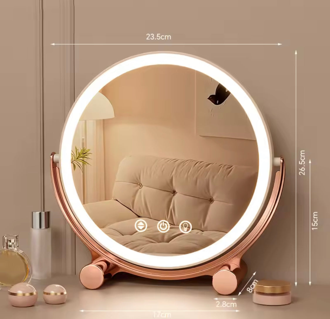 Round Shape Desktop LED Makeup Mirror, Vanity Table Mirror, Magnifying Cosmetic Mirror, Adjustable Touch Dimmer Table Makeup Mirrors