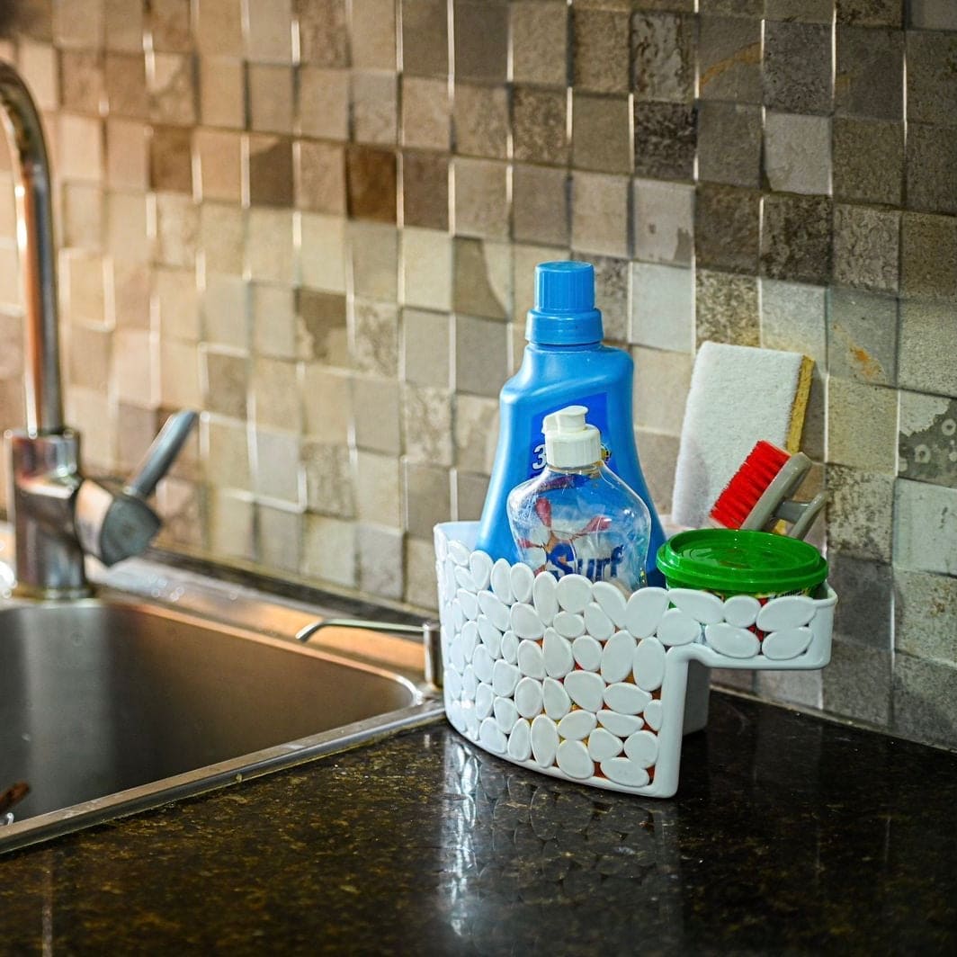 Stone Multipurpose Sticky Basket, Kitchen Bathroom Organizer Basket, Plastic Storage Shelf Basket