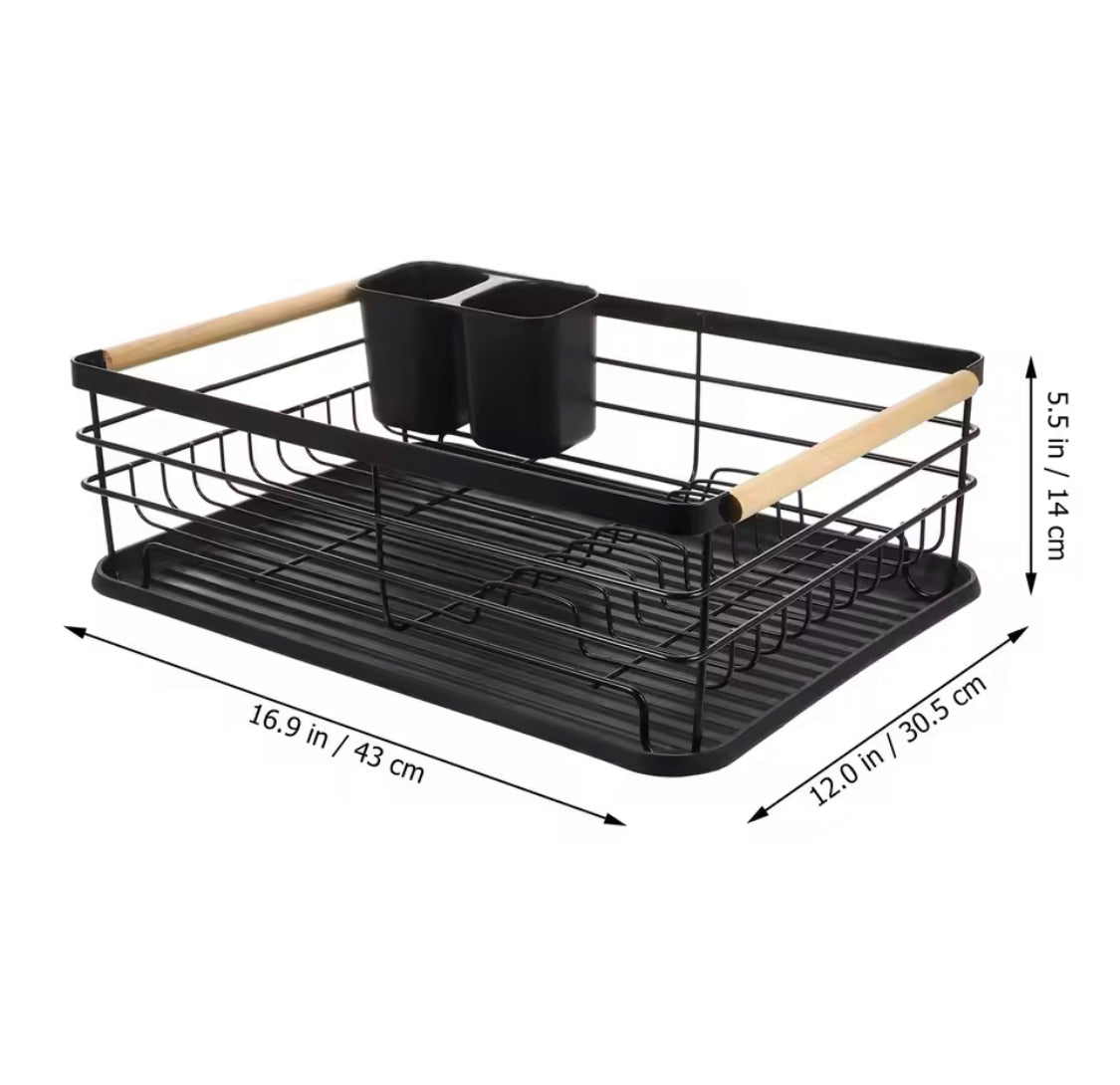 Stainless Steel Kitchen Dish Storage Rack, Wooden Handle Dish Storage Holder, Chopsticks And Utensils Holder