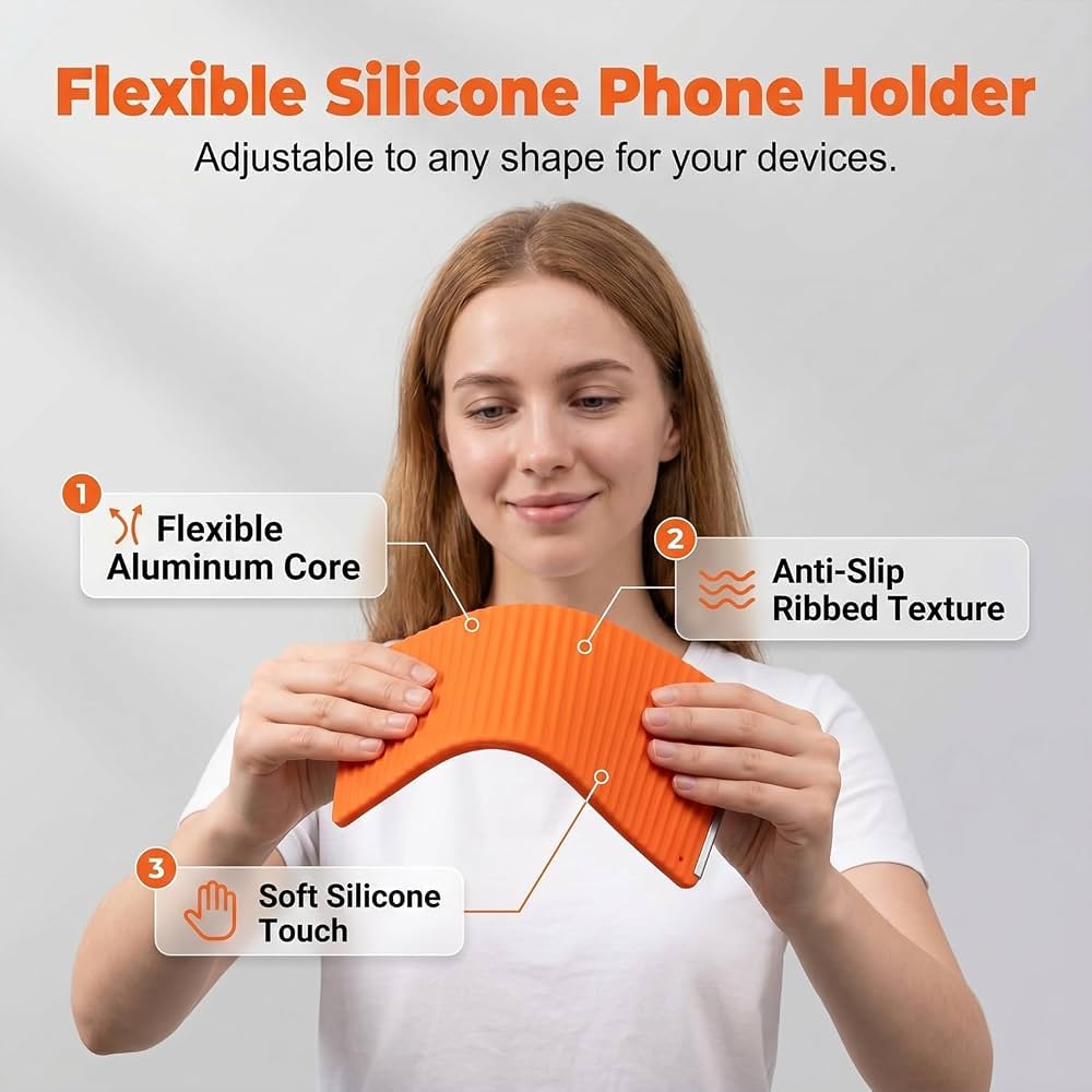 Flexible Silicone Phone Stand, Foldable Mobile Stand, Adjustable Mobile Holder, Phone Holder Stand for Desk, Tablet & Laptop Mobile Holder