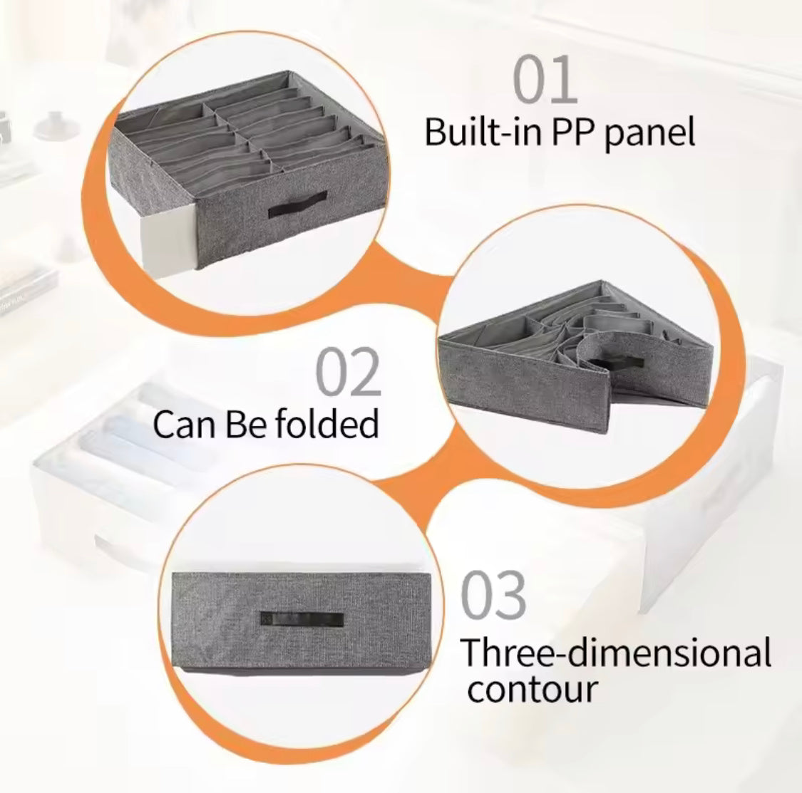 16 Grid Wardrobe Organizer, Cabinet Drawer Organizer, Double Raw Storage Basket