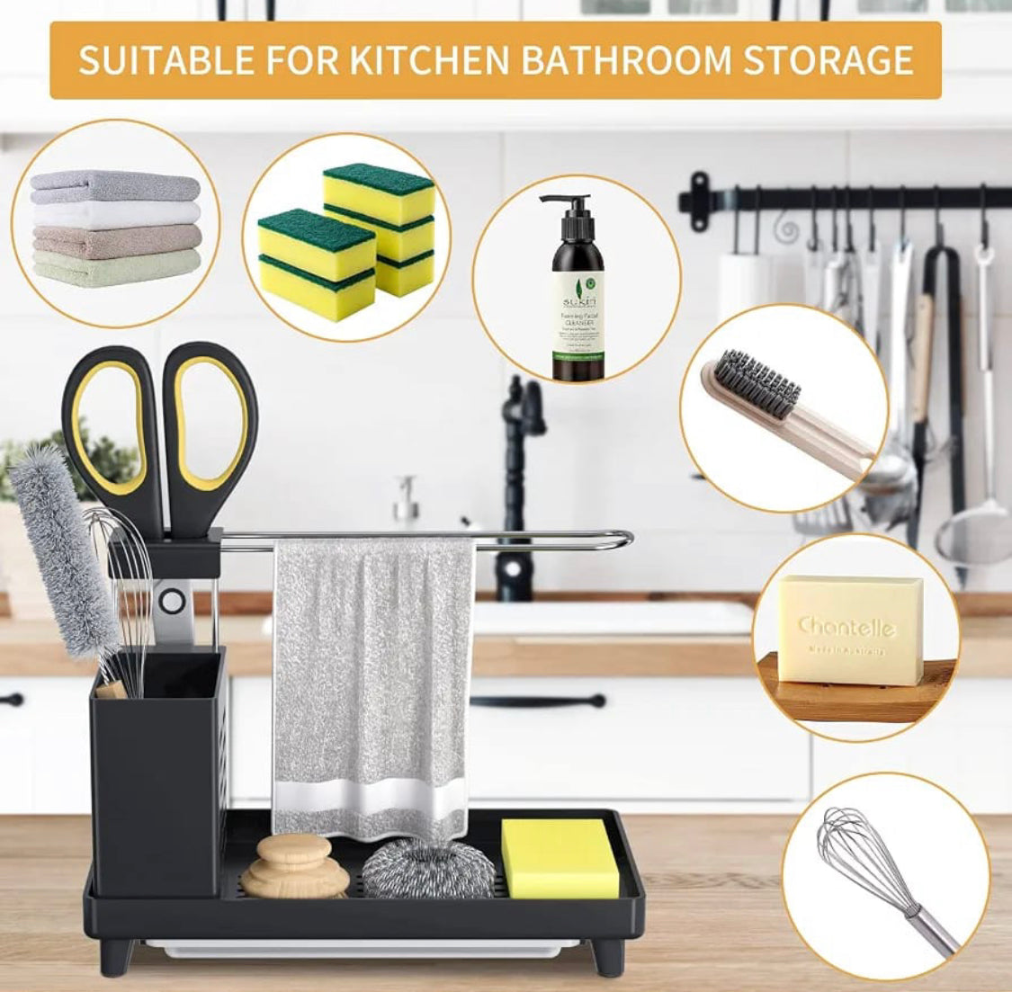 4 In 1 Bathroom Counter Storage Rack, Modern Bathroom Essentials Organizer, Space Saving Bathroom Sink Caddy, Multifunctional Drain Storage Organizer