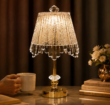 Luxury Crystal Table Lamp, Decorative Crystal Bedside Lamp with Gold Finish, Crystal Ambient Table Lamp, Bedroom Crystal LED Desk Lamp