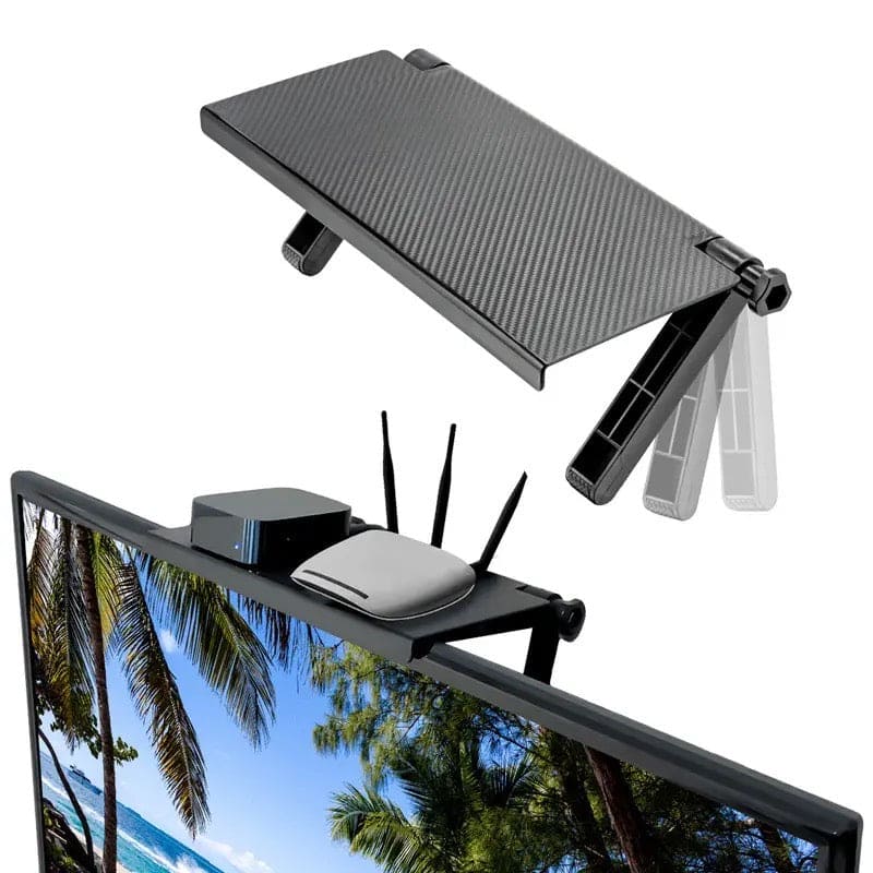 LED Screen Top Shelf, Computer Monitor Riser Desktop Stand, TV Screen Caddy Storage Rack, Adjustable Top Storage Shelf, Multifunction TV Screen Top Storage Bracket, Large TV Mount Top Organizer, Signal Router Storage Rack