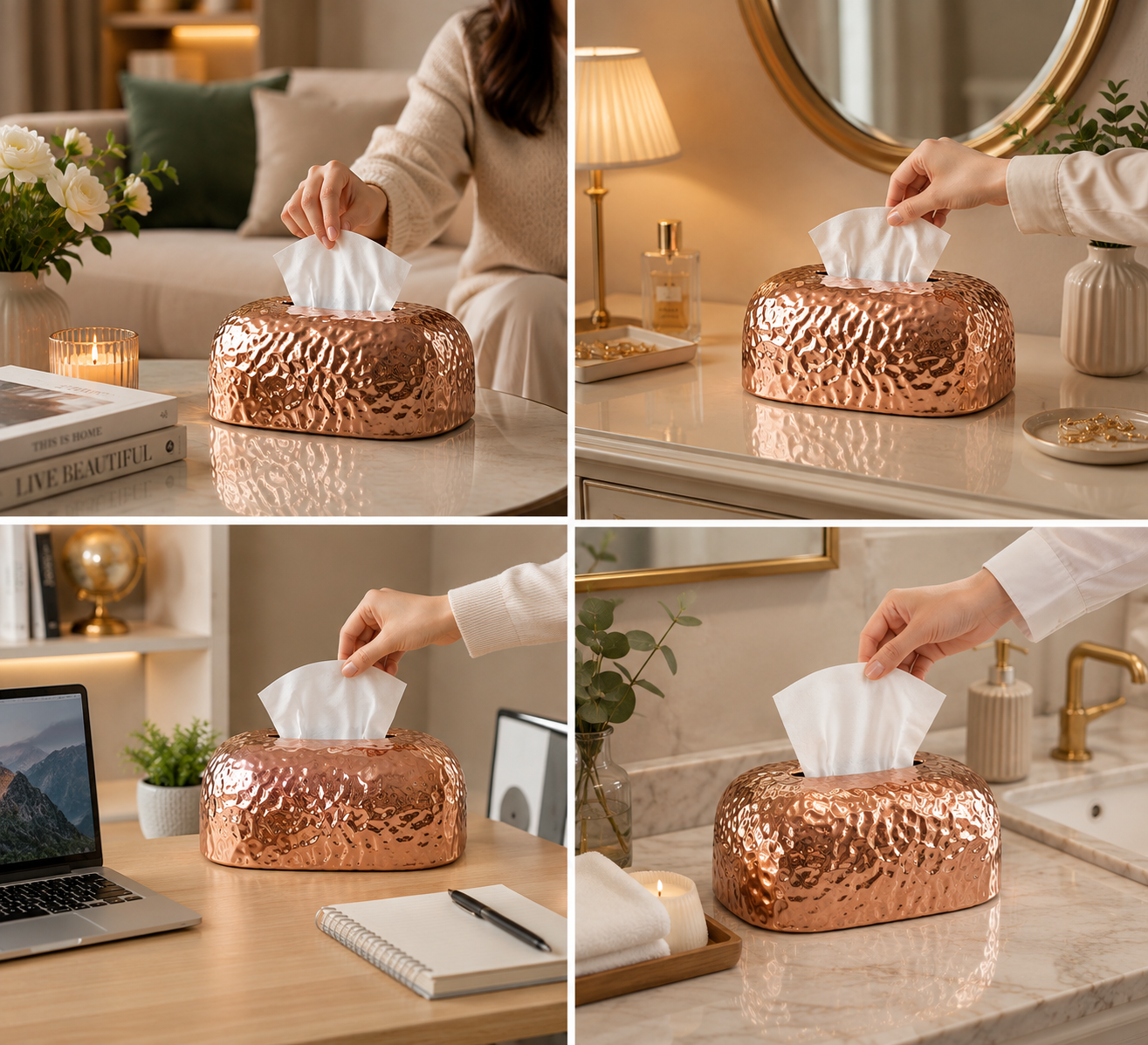 Luxury Hammered Texture Tissue Box, Elegant Metallic Tissue Holder, Home Decor Tissue Holder