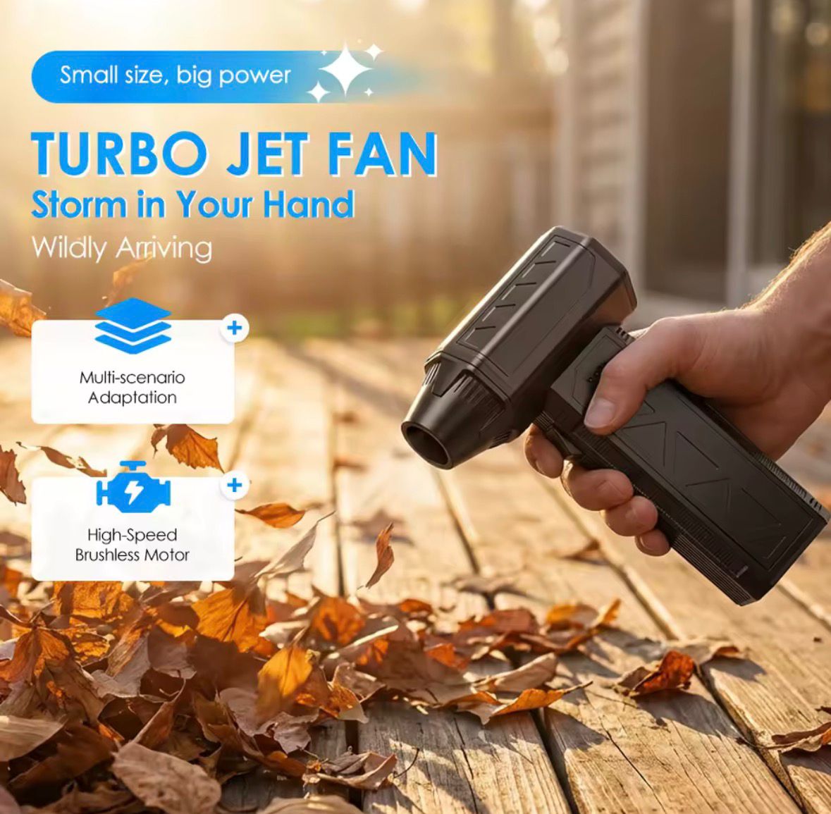 Rechargeable Powerful Blower with LED, Mini Turbo Jet Fan, Adjustable Wind Speed Turbo Violent Blower