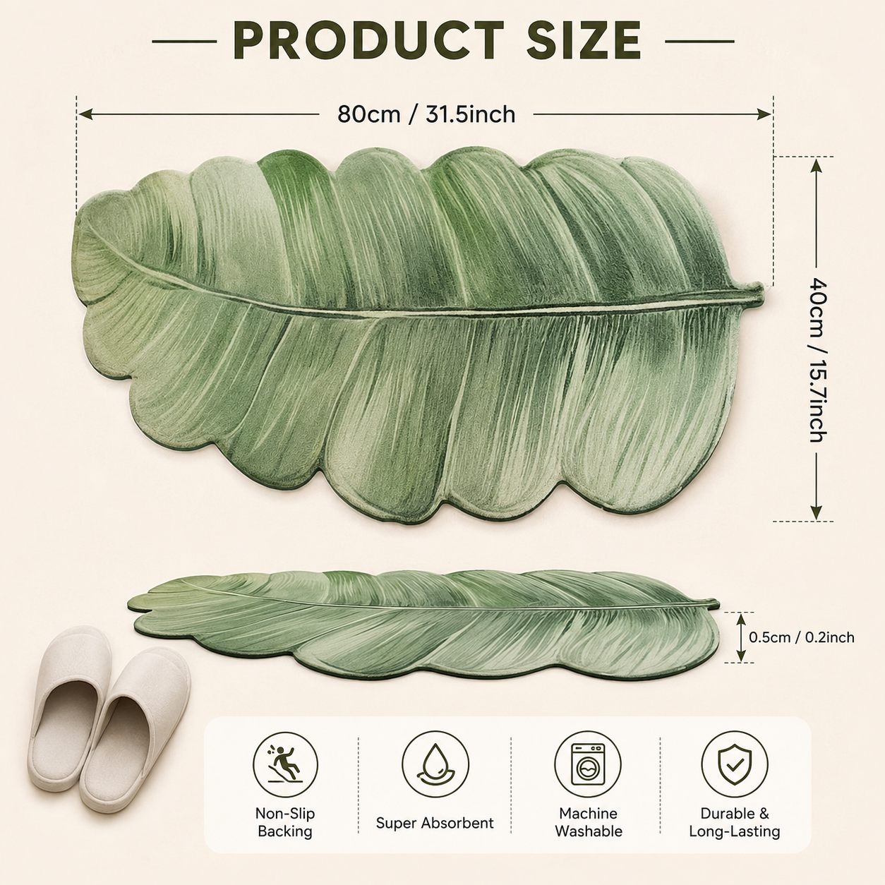 Luxury Tropical Leaf Bath Mat, Super Soft Non Slip Bathroom Rug, Tropical Banana Leaf Bath Rug, Luxury Palm Leaf Floor Mat, Decorative Leaf Bath Mat
