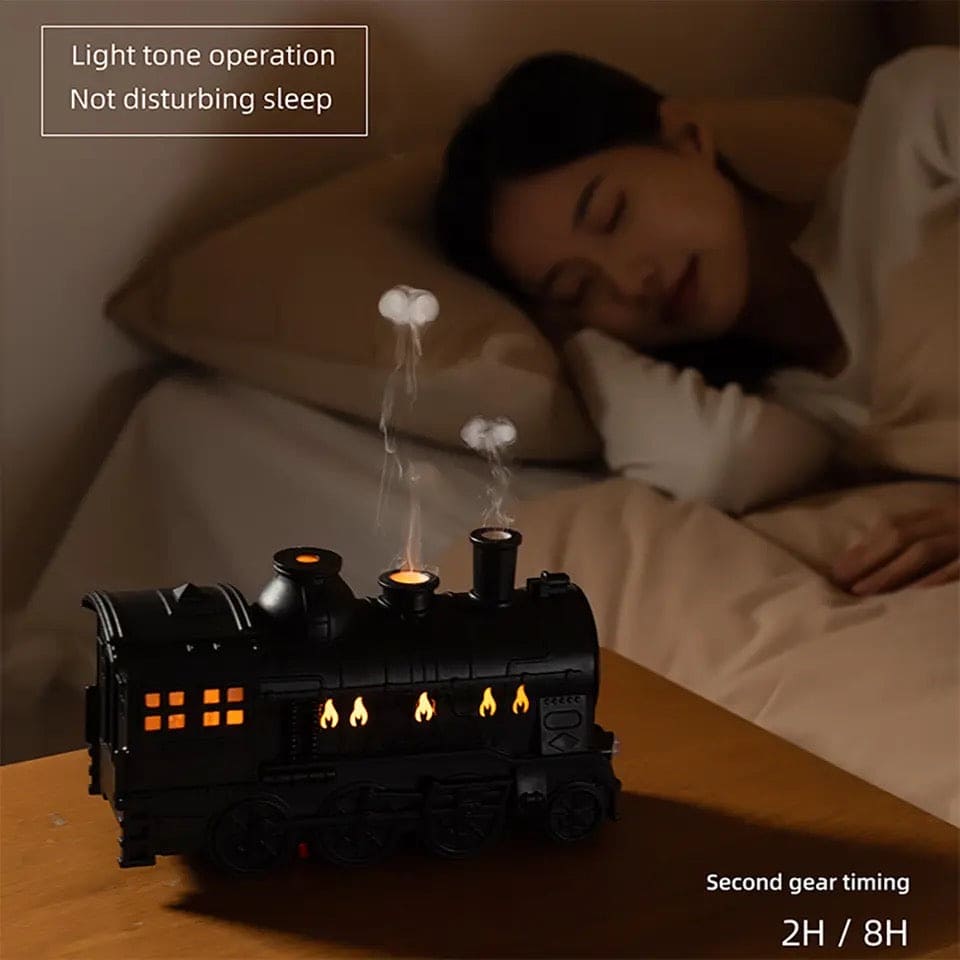 Black Train Diffuser, Train Steam Humidifier, Ultrasonic Cool Mist Air Humidifier, Fragrance Essential Oil Aroma Diffuser, Creative RC Air Freshener with LED Lamp, Circle Dispensing Essential Oil Perfume Machine