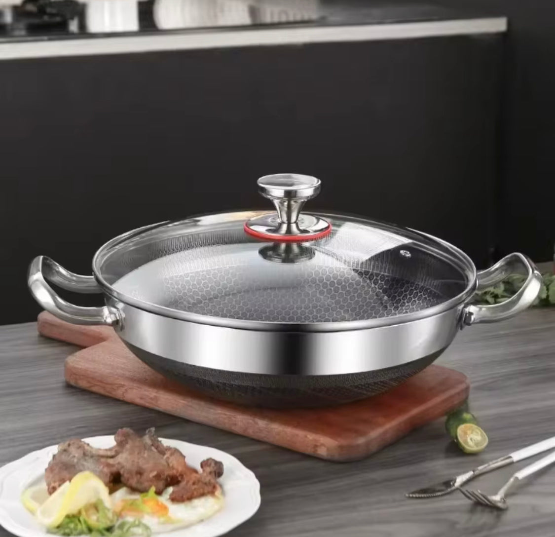 Double Ear Soup Pot With Glass Lid, Stainless Steel Food Grade Non Stick Honeycomb Pot, Universal Soup Pot, Kitchen Gadgets
