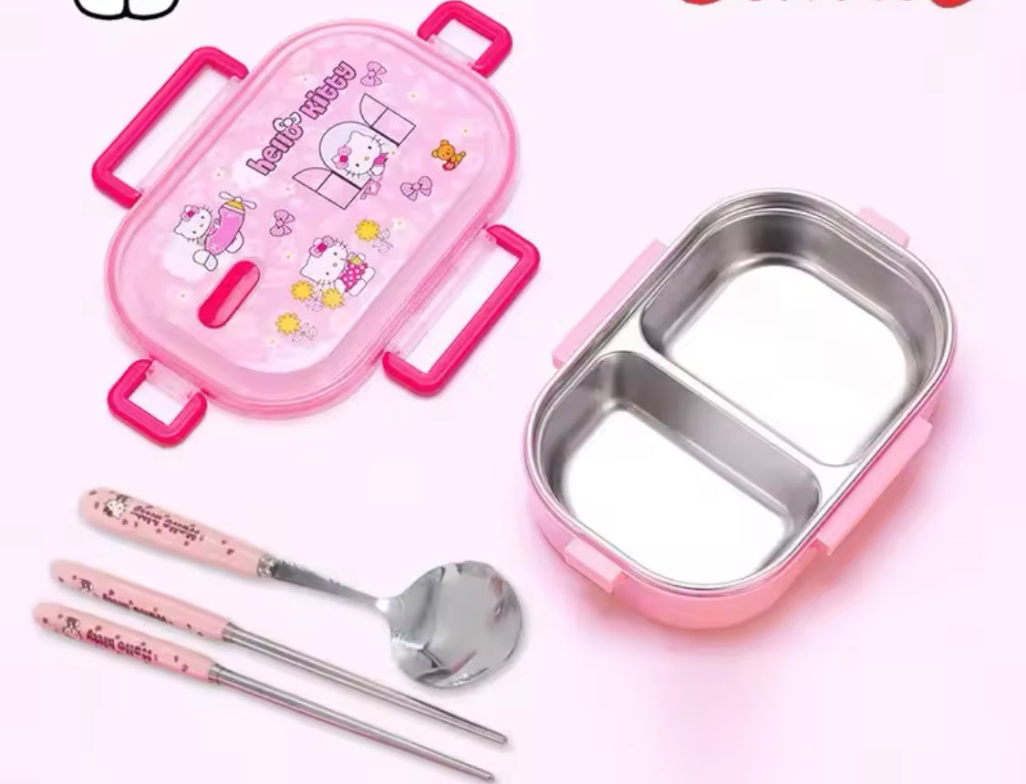 Hello Kitty Stainless Steel Lunch Box, Kawaii Anime Portable Girl Bento Box, Cute Kids Food Picnic Box