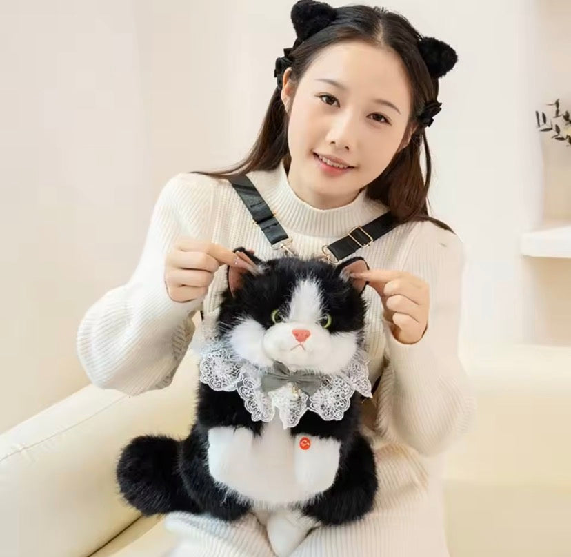 Cute Cat Plush Stuffed Backpack, Kawaii Cat Backpack Carrier, Fluffy Cat Doll Backpack, Adorable Cat Shoulder Backpack