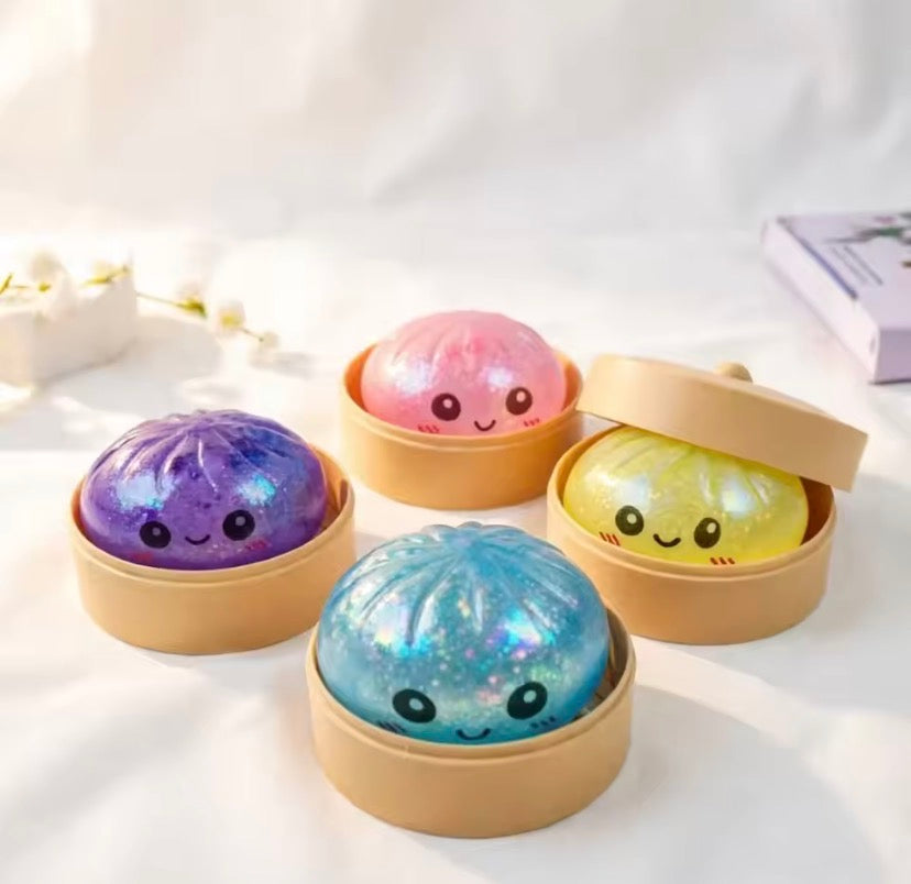 Mini Glitter Dumpling Squishy Ball, Soft Glitter Squishy Ball for Kids Kawaii Glitter Squishy Stress Ball, Soft Sensory Fidget Toy, Cute Glitter Gel Squishy Toy