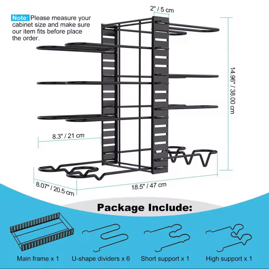 Adjustable Pan Rack Organizer, Heavy Duty Pot Rack, Multilayer Countertop Pan Shelf, Adjustable Cabinet Under Sink Pan Rack