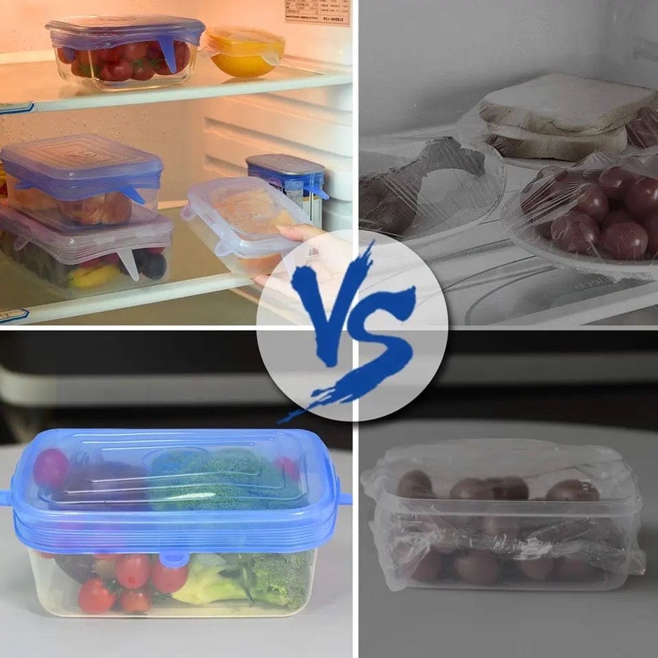 Set Of 6 Rectangular Silicon Stretch Lids, Transparent Silicone Food Sealing Cover, Reusable Durable Food Storage Covers for Bowls, Cups, Cans, Fit