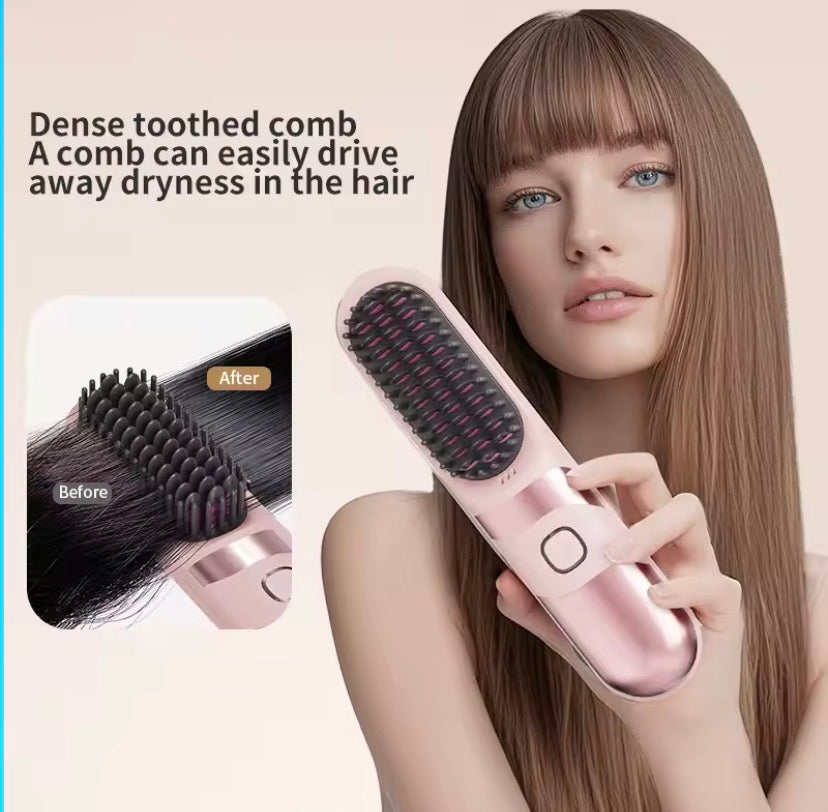 Mini Electric Hair Straightener Brush, Portable Hair Straightener Brush, Mini Travel Straightening Brush Comb