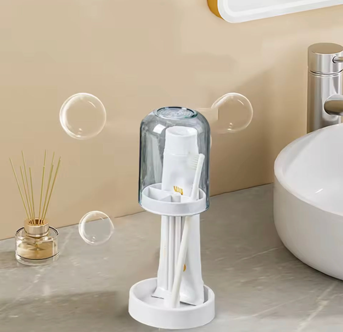 Portable Toothbrush Holder With Mouthwash Cup, Toothpaste Storage Shelf, Toothbrush Holder With Dust Cover, Toiletries Bathroom Organizer