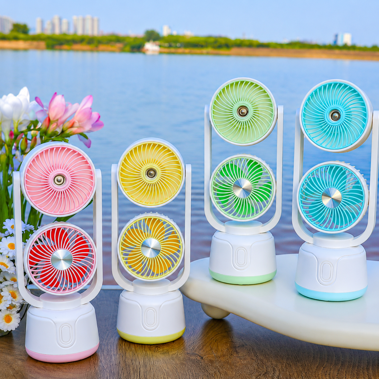 Rechargeable Dual Head Cooling Mist Fan, Children's Student Fan, Desktop Water Mist Fan
