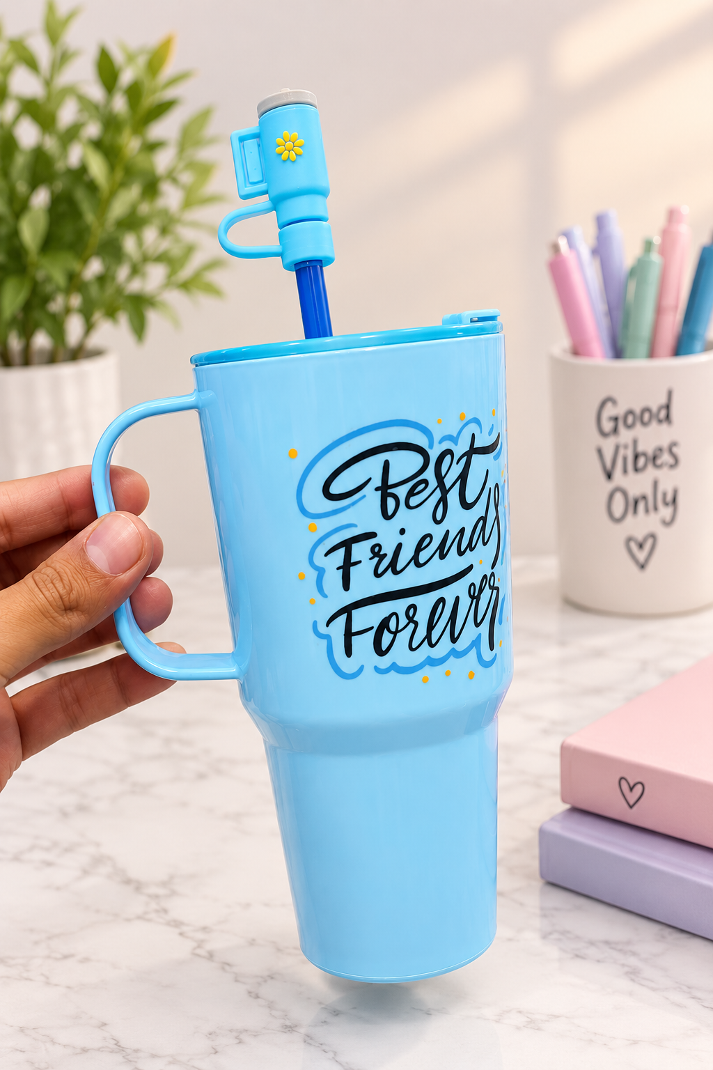 Insulated Travel Tumbler with Handle And Straw, Leak Proof Coffee Tumbler, Women Coffee Tumbler With Lid And Straw