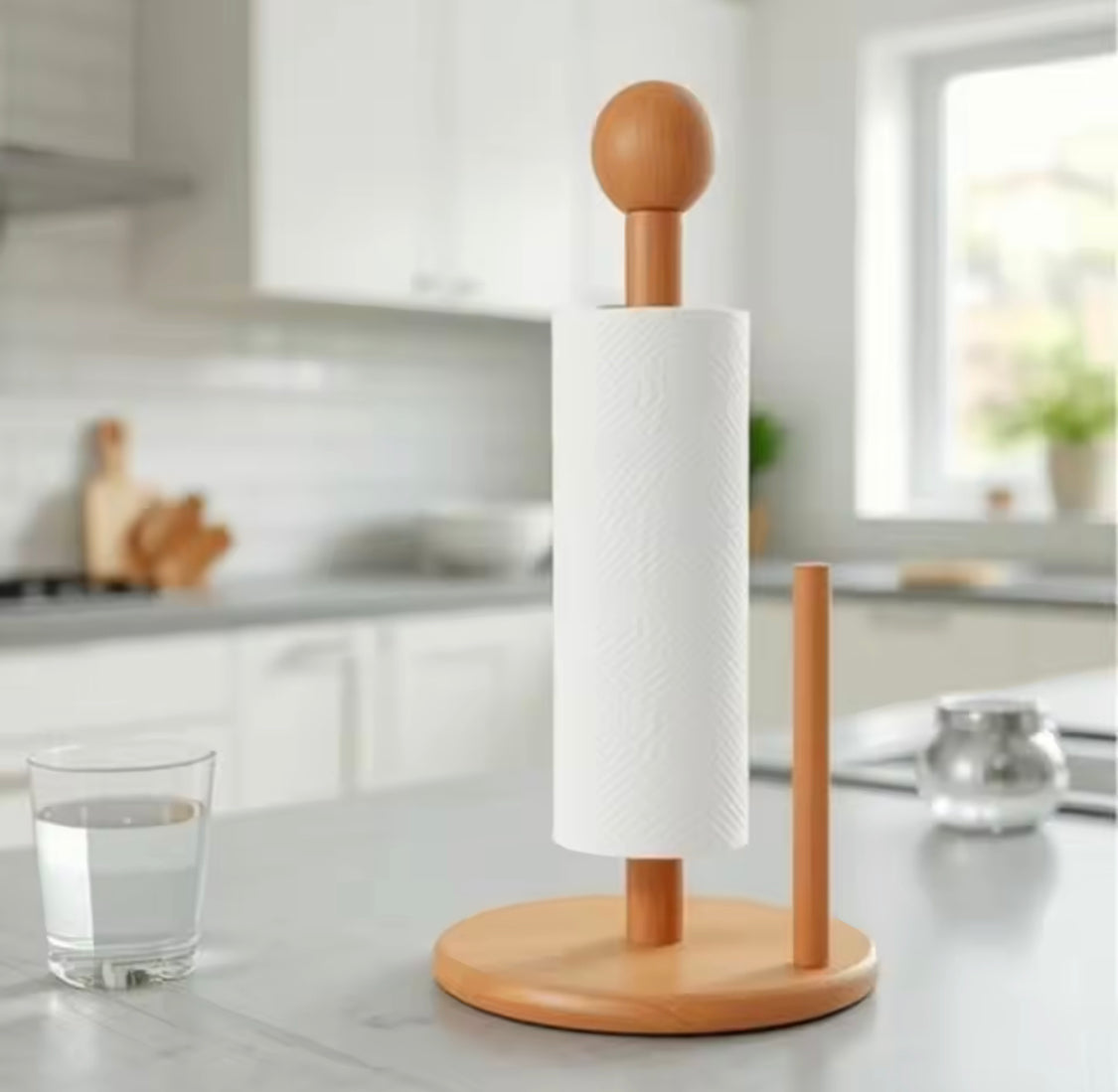 Wooden Paper Towel Holder, Countertop Vertical Tissue Holder Rack, Bamboo Paper Towel Stand for Kitchen Living Room, Multipurpose Countertop Stand