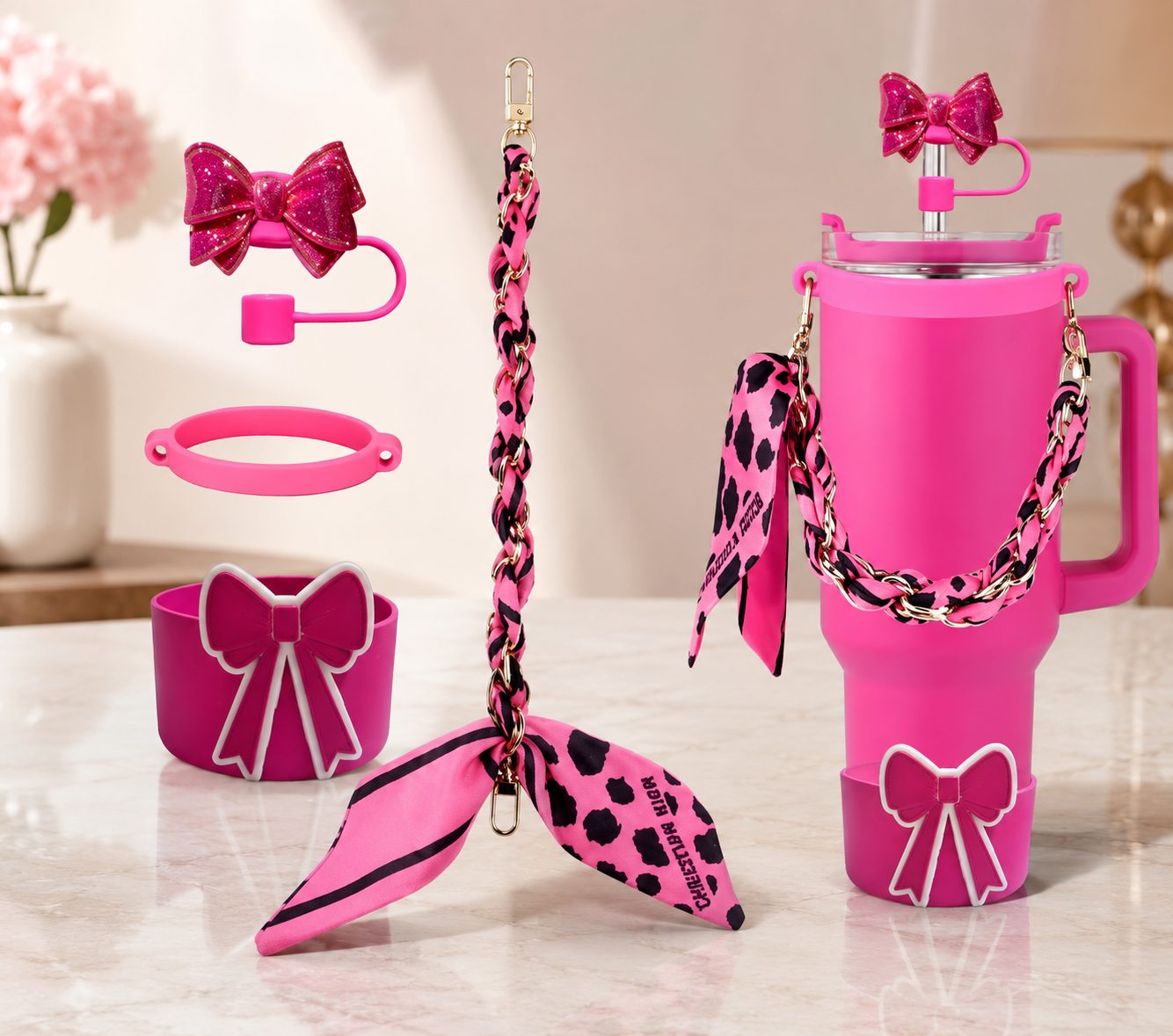 Cute Bow Tumbler Decoration Kit, 40oz Tumblers Accessory Kit, Aesthetic Bow Tumbler Accessory Bundle