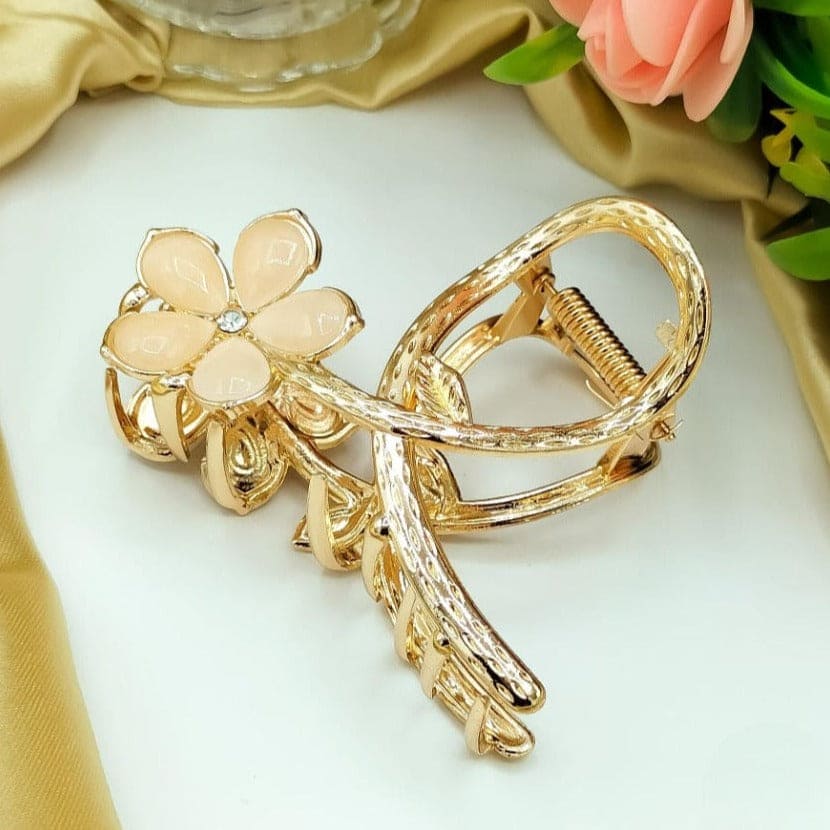 Fancy Flower Metal Catcher, Hair Styling Claws for Women, Metallic Hair Clutch Clamp