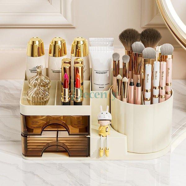 Desktop Cosmetic Organizer With Brush Holder, Transparent Drawer Cosmetic Storage Box, Cosmetic Storage Box