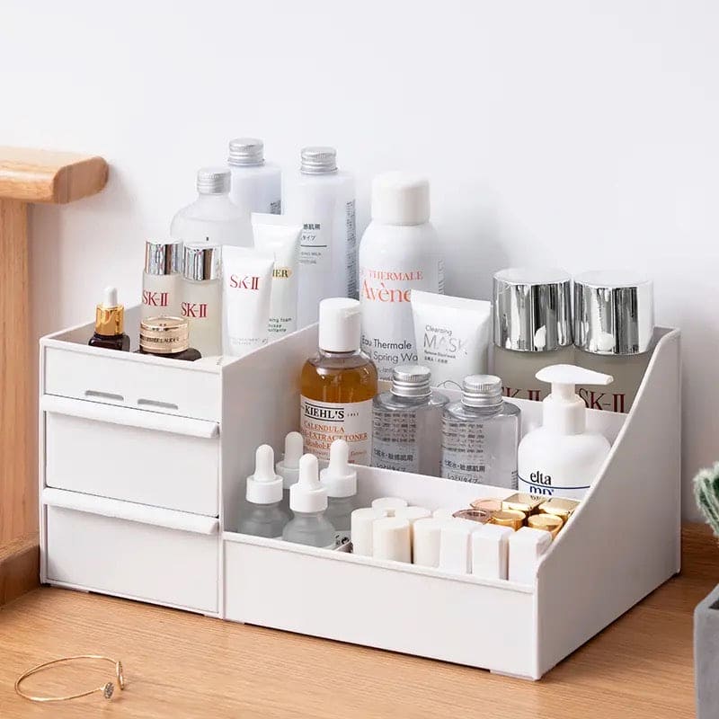 Dressing Table Makeup Box, Desktop Cosmetic Storage Box With Drawer, Makeup Sundries Storage Organizer, Cabinet Sorting Box, Jewelry Nail Polish Makeup Drawer Container, Multifunctional Divisions Desk Organizer, Drawer Head Ornament Sorting Make Up Box