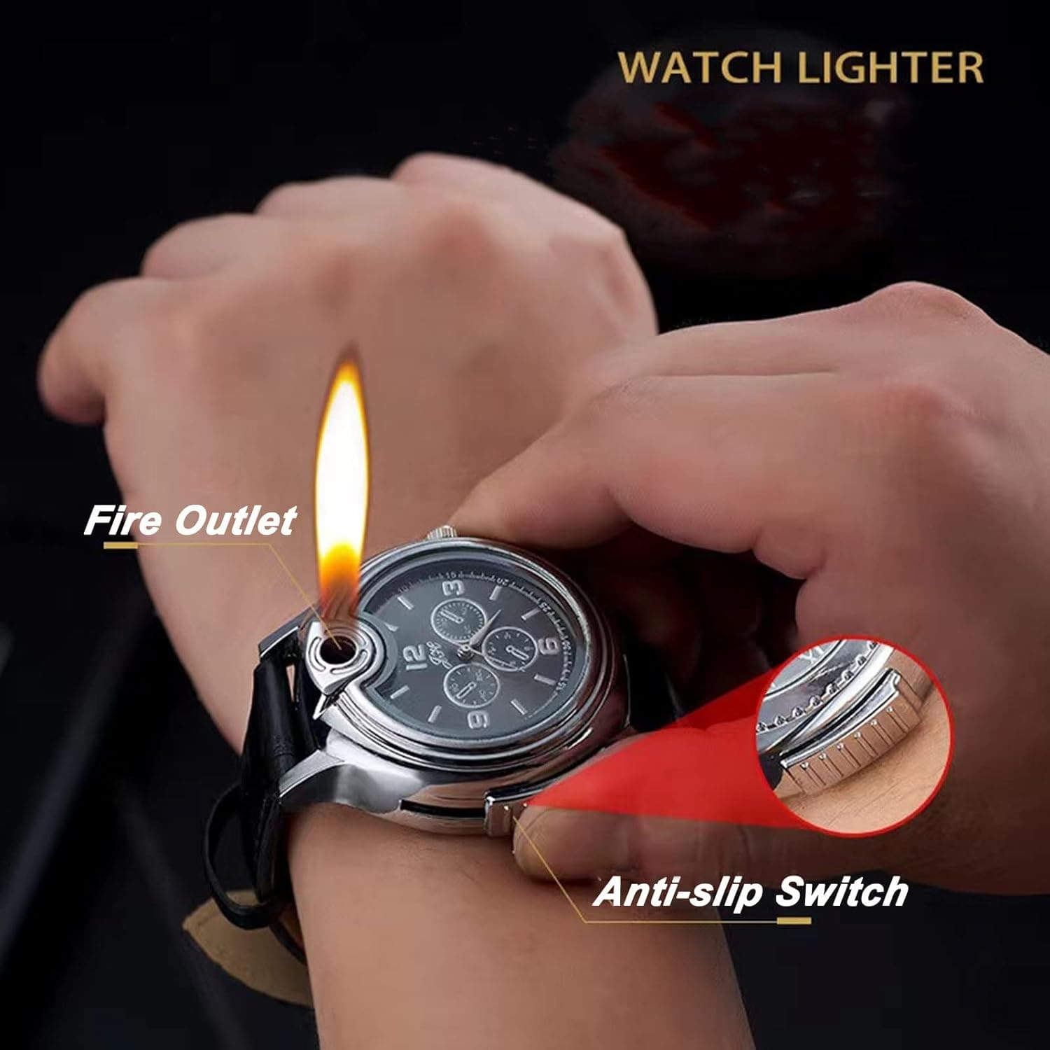 Wrist Watch Inflatable Lighter, 2 In 1 Cigarette Lighter, Cyclic Inflatable Flame Adjustable Lighter, Multifunctional Metal Open Frame Watch Lighter, Men's Sports Watch Gas Lighter