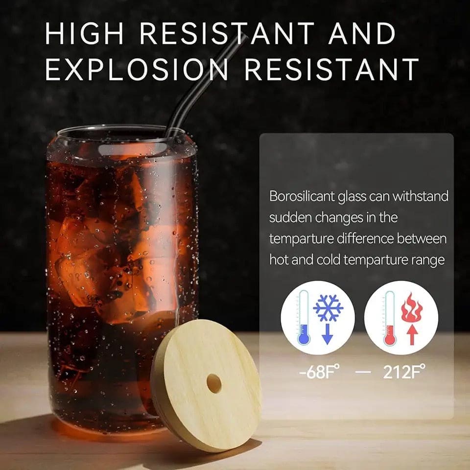 Bubble Tea Cup, 500ml Glass Mug With Bamboo Glass And Straw, Multipurpose Iced Coffee Cute Tumbler Cup for Cocktail, Party Beverage Cup, Portable Glass Water Cup with Straw Lid, Household Borosilicate Straw Glass