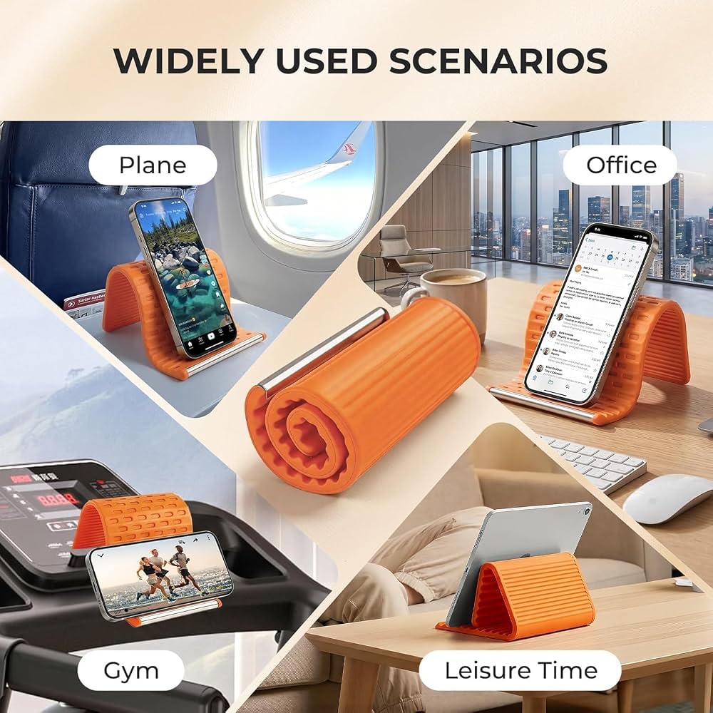 Flexible Silicone Phone Stand, Foldable Mobile Stand, Adjustable Mobile Holder, Phone Holder Stand for Desk, Tablet & Laptop Mobile Holder