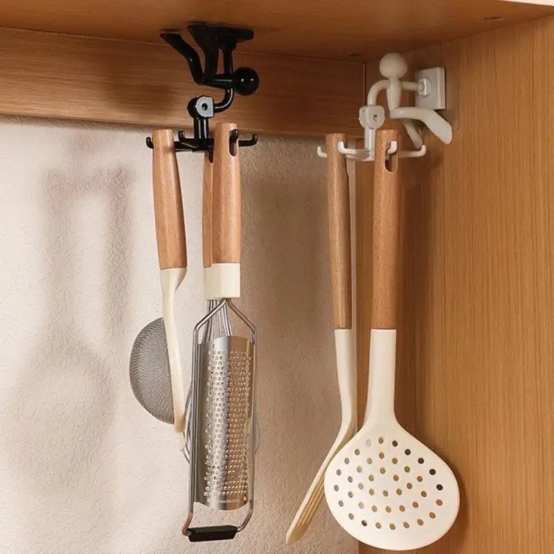 Little Man Claw Hook, Cabinet Wall Top Hook, 360° Rotatable Claw Hook, Dual Purpose Small Humanoid Hook, Traceless Shelf Sticky Hook, Kitchen Utensil Hanger Wall Hanger Hook, Multipurpose Self Adhesive Holder, Bathroom Kitchen Household Hanging Rack