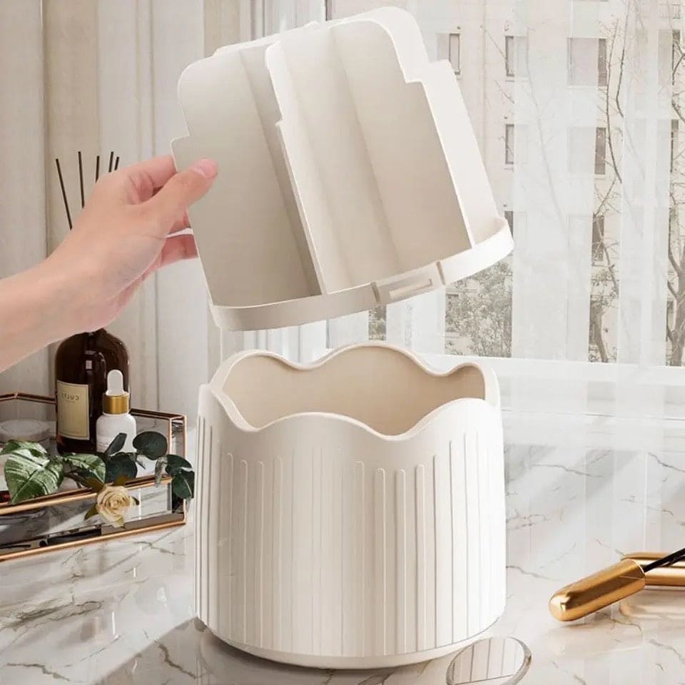 Wave Makeup Brush Organizer, Starry 360° Rotating Makeup Organizer, Cosmetic Organizer Bucket with Visible Cover, Desktop Makeup Brush Storage Bucket, Multifunctional Desktop Stationary Organizer, Dustproof Rotating Makeup Brush Holder