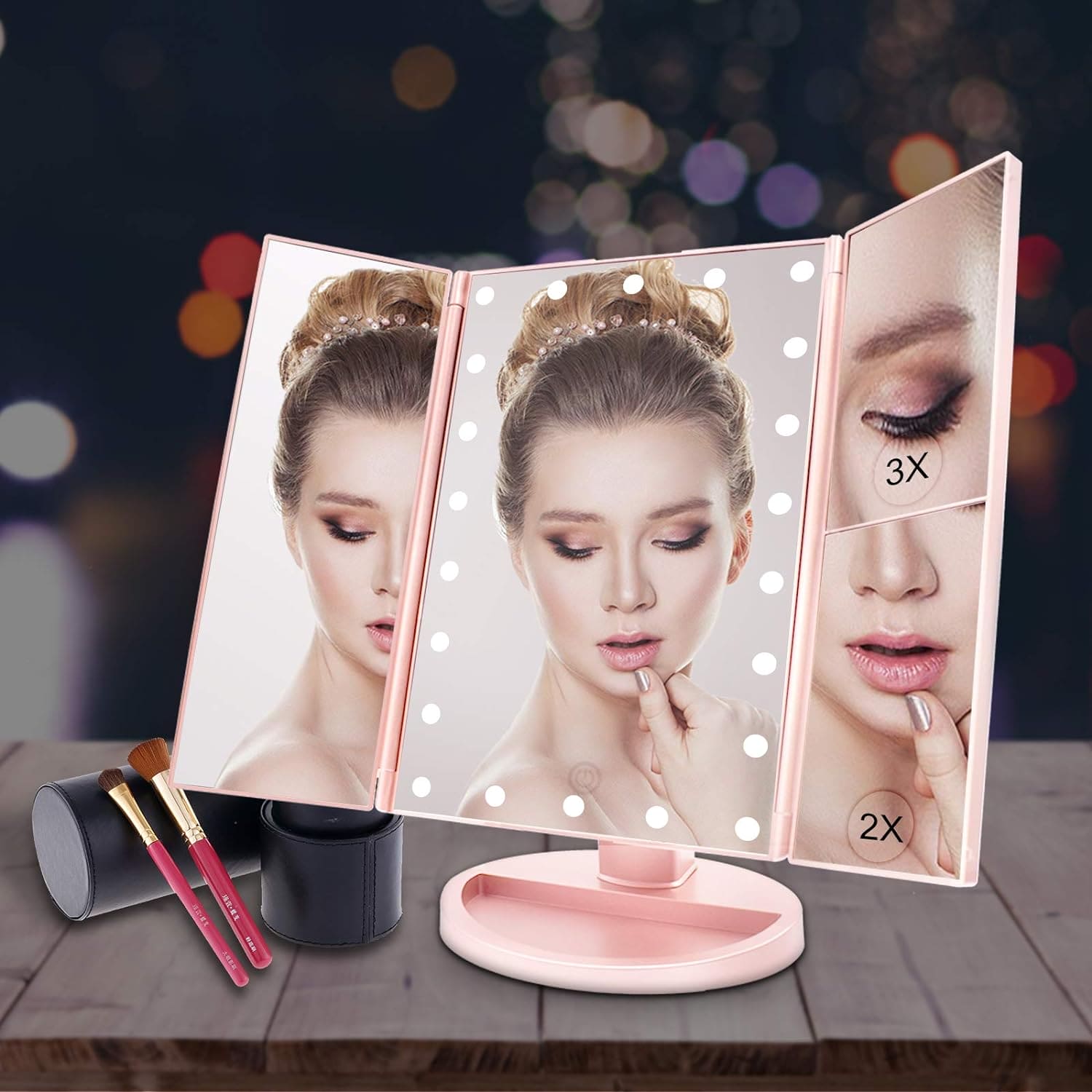 LED Zooming Mirror, 22 LED Light Makeup Mirror, Magnifying Cosmetic Mirror, 180 Rotation Adjustable Touch Dimmer Table Makeup Mirrors, Tri Fold Makeup Mirror, Smart Complementary Makeup Mirror, Vanity Dimmer Beauty Table Mirror