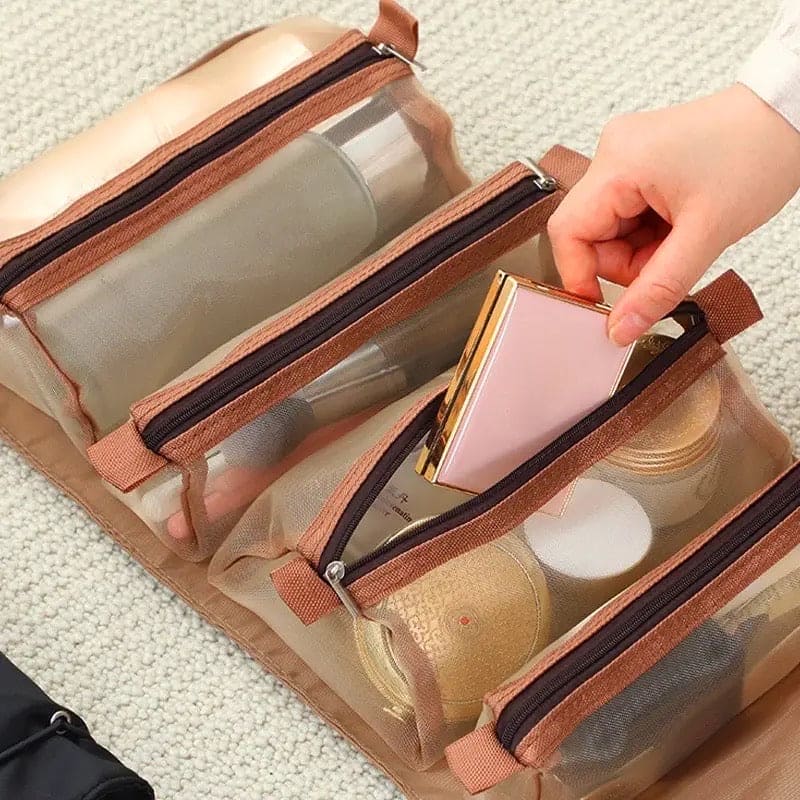 4 In 1 Foldable Mesh Bag, Separable Toiletry Storage Bag Organizer, Multifunctional Women Cosmetic Bag, Travel Organizer Foldable Hanging Nylon Wash Storage Bag, Portable Makeup Bag Toiletry Pouch, Portable Detachable Wash Pouch