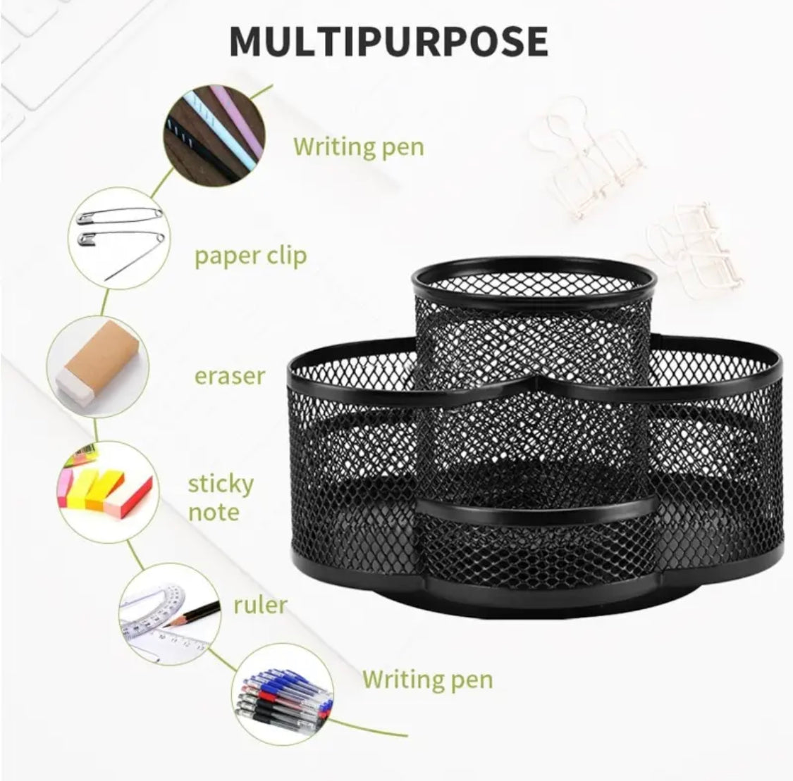 360 Degree Rotating Pen Holder, Rotating Desktop Organizer, Mesh Desk Box Pencil Case