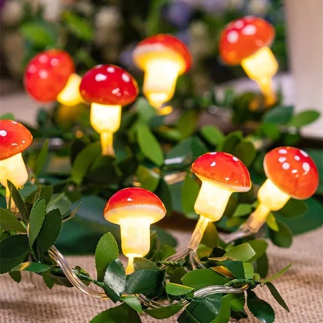 Set Of 10 3D Mushroom String Light, Photography Prop Hang String Light, Create Atmosphere 3D Mushroom String Light, Beautiful Flicker Free LED Lights